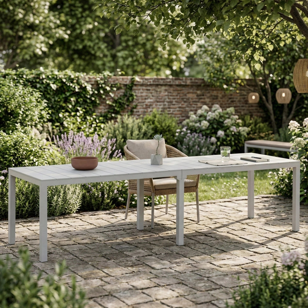 Tavolo da esterno Campana, Base per picnic, Piano da pranzo da giardino multiposizione, Banco outdoor multiuso, Made in Italy, 292x86 h74 cm, Grigio