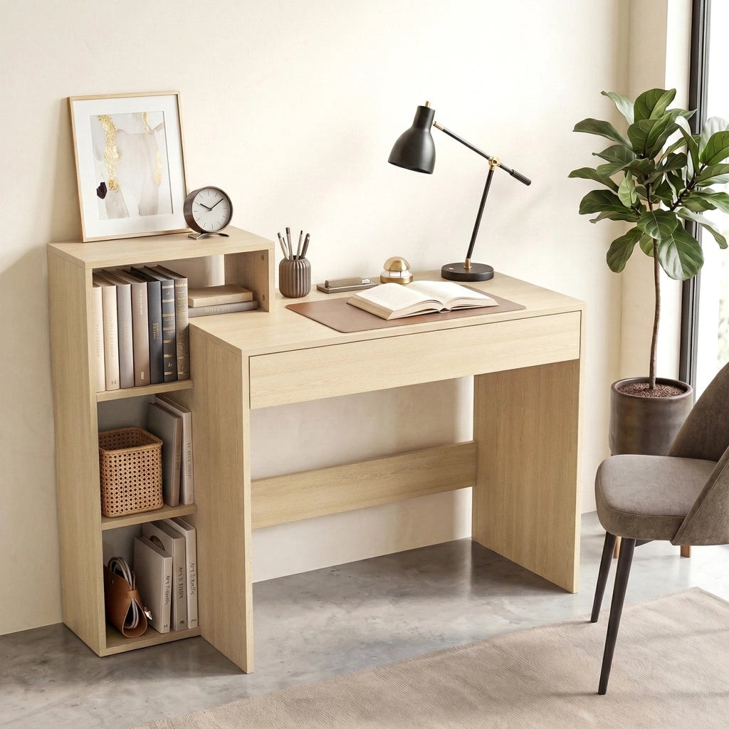 Scrivania PC Moderna con Ripiani e Cassetto ¨C zephmum ¨C Legno 100x40x90 cm