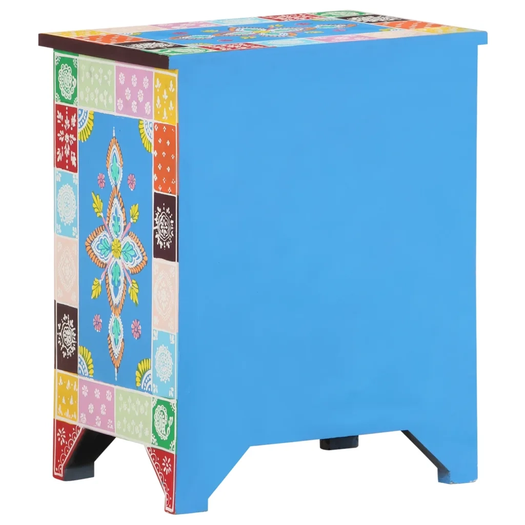 Comodino Dipinto a Mano-Tavolino da notte 40x30x50 cm in Legno Massello di Mango 447795