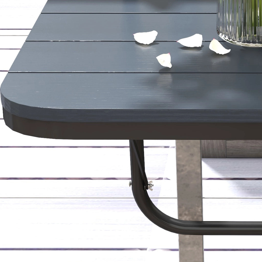 Tavolino da Balcone Pieghevole e Regolabile, in Alluminio e Legno Composito, 60x40x55-64 cm, Nero
