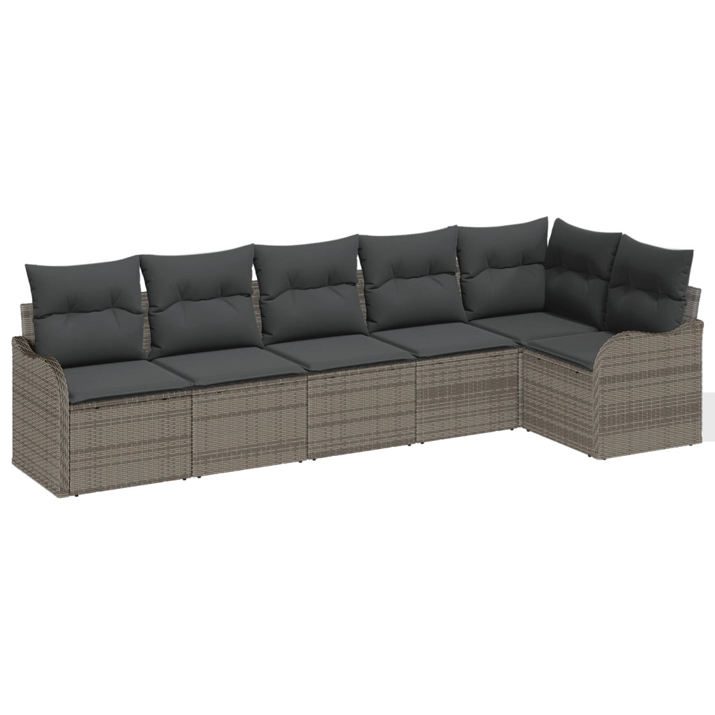 Set Divano da Giardino a 6 Pezzi con Cuscini Grigio Polyrattan