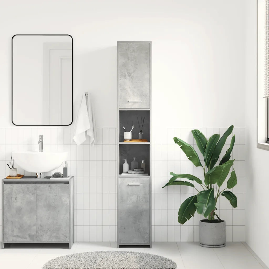 Mobile da Bagno | Armadio da bagno Grigio Cemento 30x30x183,5 cm Legno tecnico