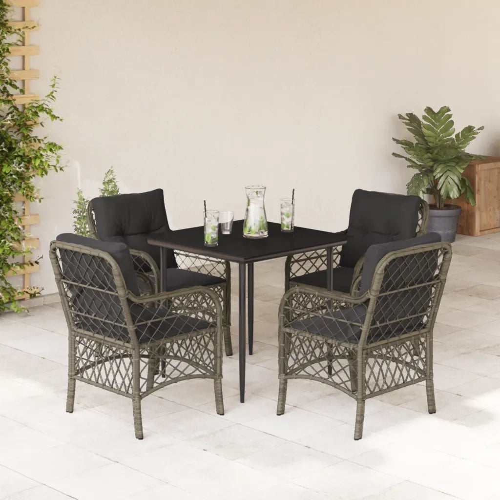 Set da Pranzo da Giardino 5 pz con Cuscini in Polyrattan Grigiocod mxl 111212