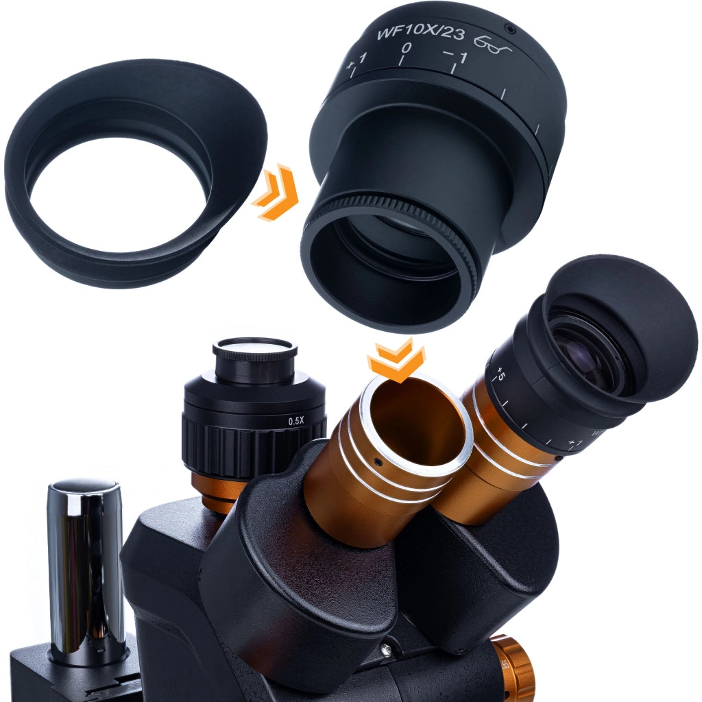 Mikroscopio Trinoculare Haumea Pro Black Series MSHP-T-PS1-B – Zoom 6,5x–58x | Testa 360° | Base in Metallo 38x26 cm
