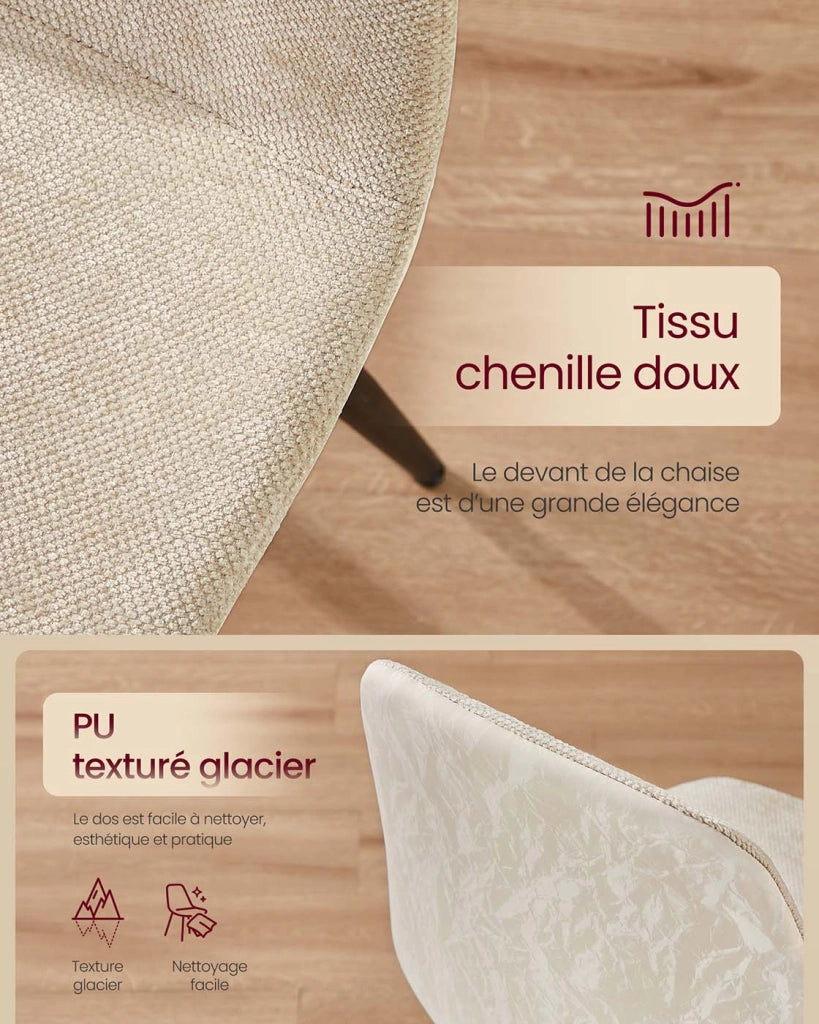 Sedie da pranzo set da 4 struttura in metallo piedini regolabili facili da pulire sedie da cucina tessuto in ciniglia PU testurizzato bianco 12_0004983