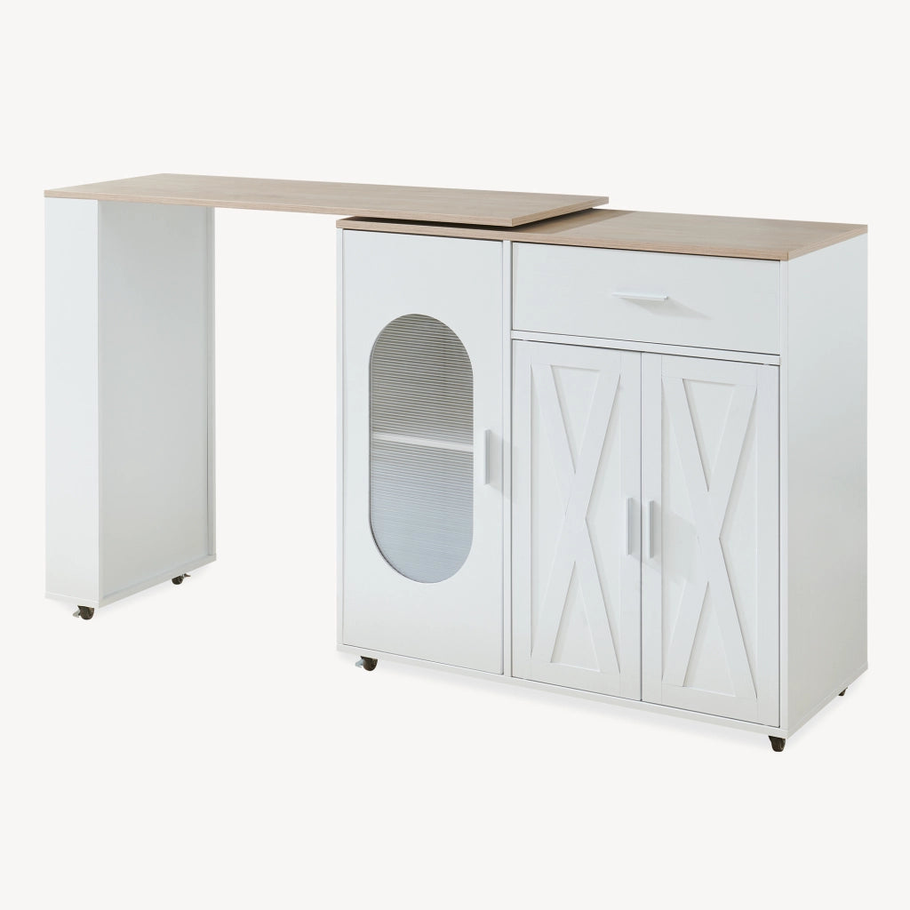 Credenza da Cucina Kudebola con Bancone Estraibile e Girevole 115 x 40 x 94 cm - Effetto Rovere / Bianco [en.casa]
