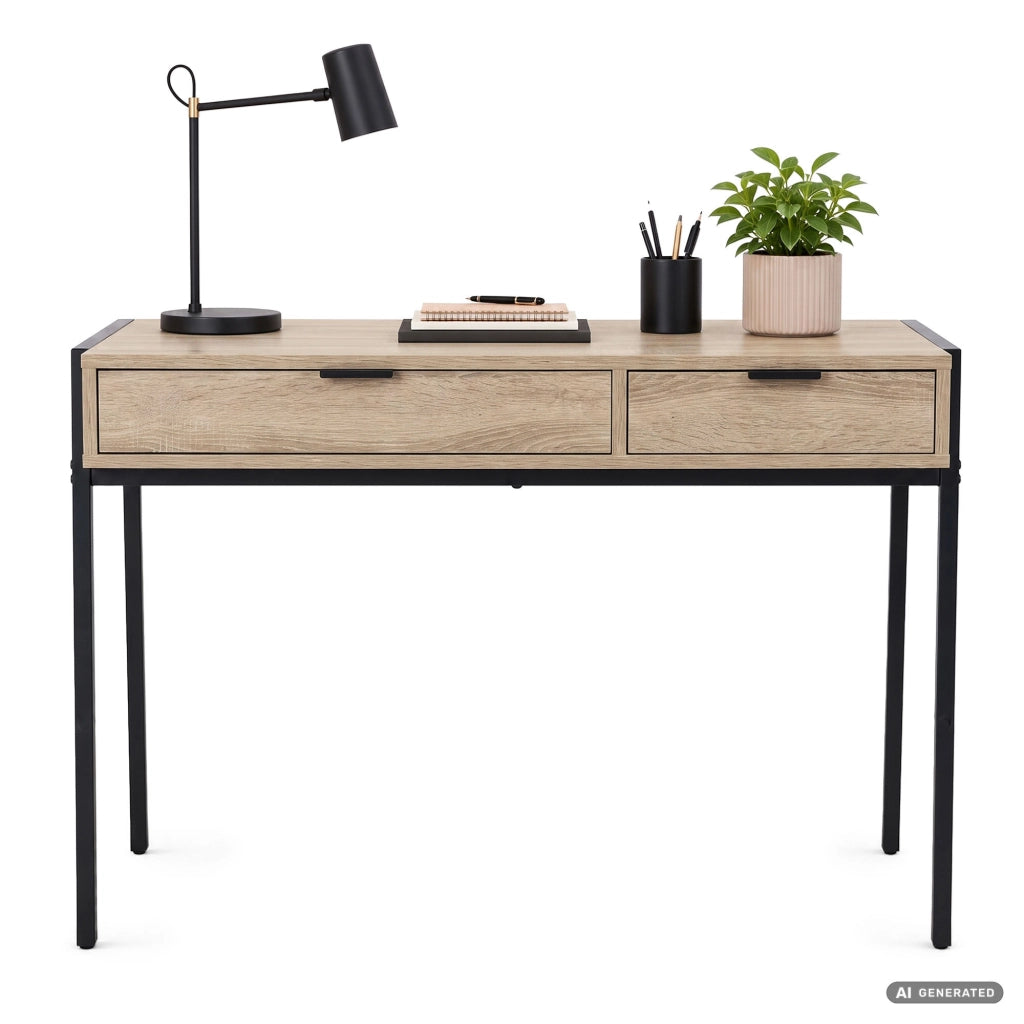 Scrivania industriale per computer Rovere Sonoma ZENTIA 100 cm 2 cassetti gambe nere