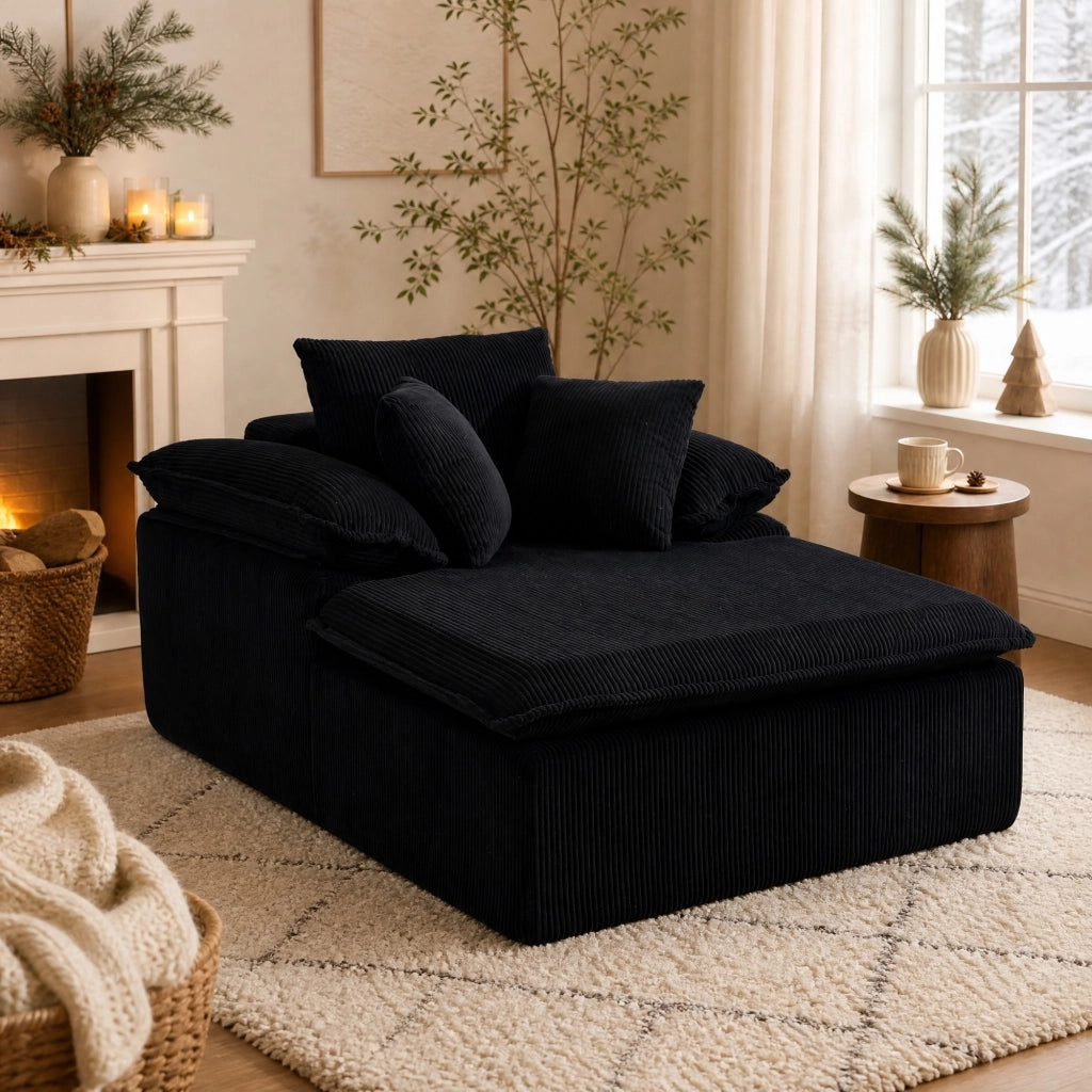 Poltrona relax senza struttura con schienale e braccioli ergonomici, in velluto a coste, Nero