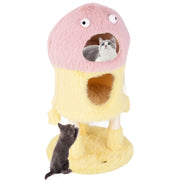 Albero per gatti con piuma morbida e lunga palo per graffio in sisal, Adorabile torre di gatti a tema mostro Rosa-Alberi Tiragraffi