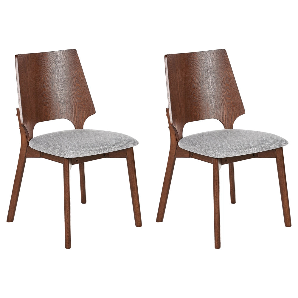 Set di 2 sedie da pranzo in legno scuro e compensato grigio tessuto in poliestere gambe in gomma senza braccioli stile retrò tradizionale