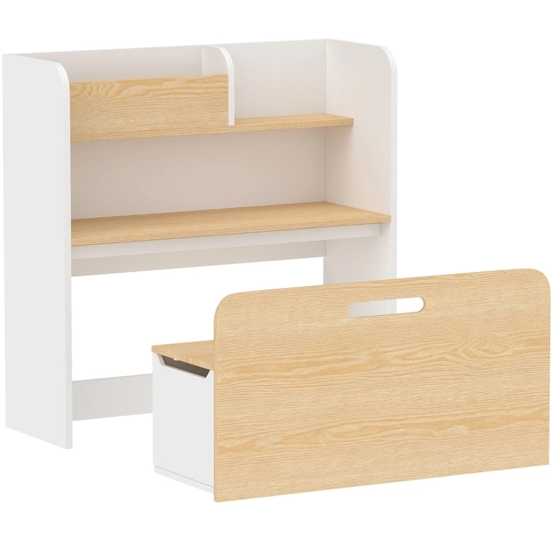 TAVOLO bambini 5 in 1 con libreria e panca rollabile bianco
