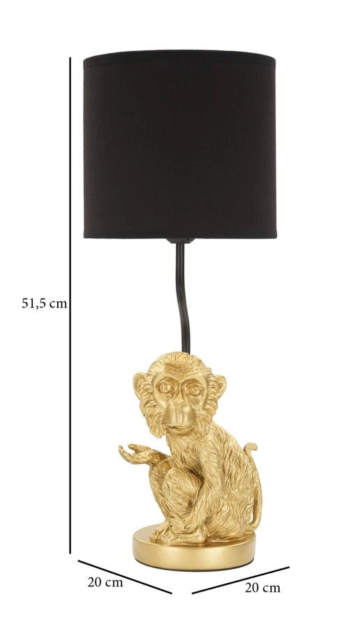 Lampada da tavolo con scimmia seduta dorata, paralume nero diam 20x51cm