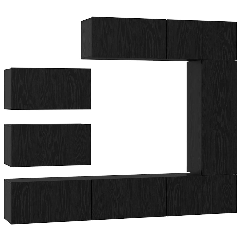 Set mobile TV 8 pz-Set di 8 Credenza per TV Rovere Nero Legno multistrato