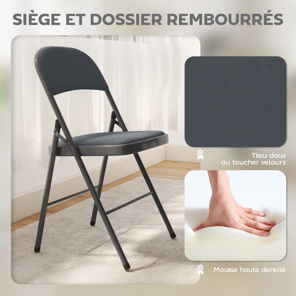 Sedia Pieghevole Imbottita in Velluto ¨C Zephmum ¨C Grigio Scuro