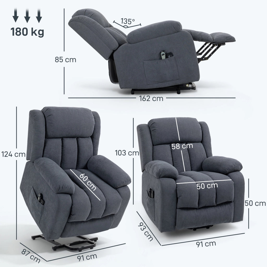 Poltrona Relax Elettrica con Alzapersona e Massaggio ¨C zephmum ¨C Grigio Scuro 93x91x103 cm