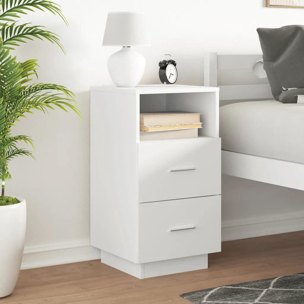 Comodino | Armadio da Notte | Mobiletto da notte con 2 Cassetti Bianco 36x36x68 cm