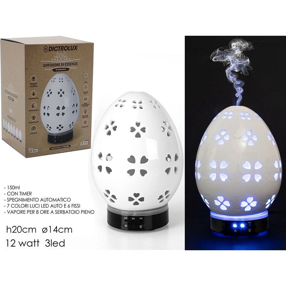 Trade Shop - Diffusore Di Essenza In Ceramica 150ml 12w 3led 7 Colori Led 6 Per Cromoterapia H20xø14cm -