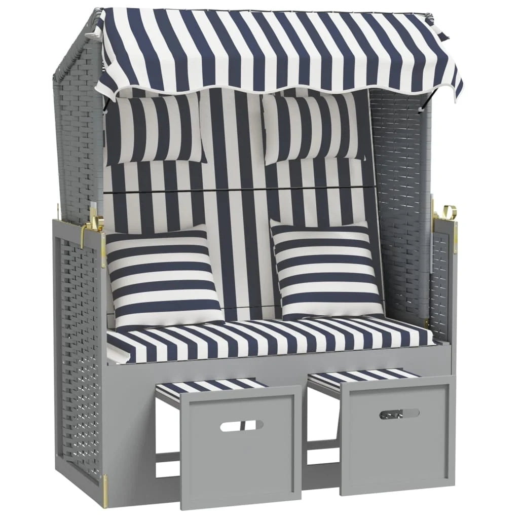 Strandkorb con cuscini in polyrattan legno massello blu bianco 02_0012176
