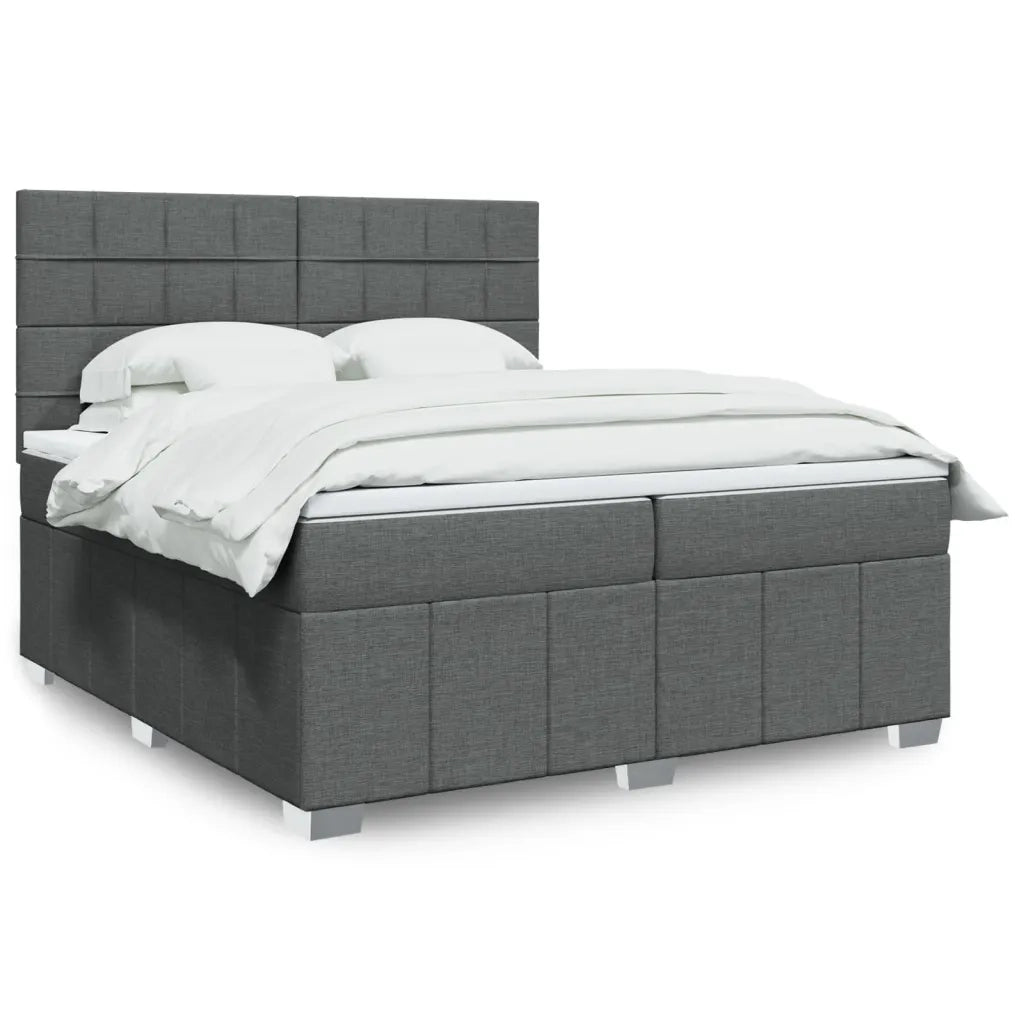 Giroletto a Molle con Materasso Grigio Scuro 200x200 cm Tessuto