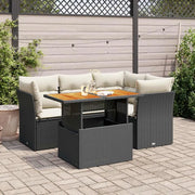 Set Divani da Giardino 5 pz con Cuscini in Polyrattan Nero 3326919