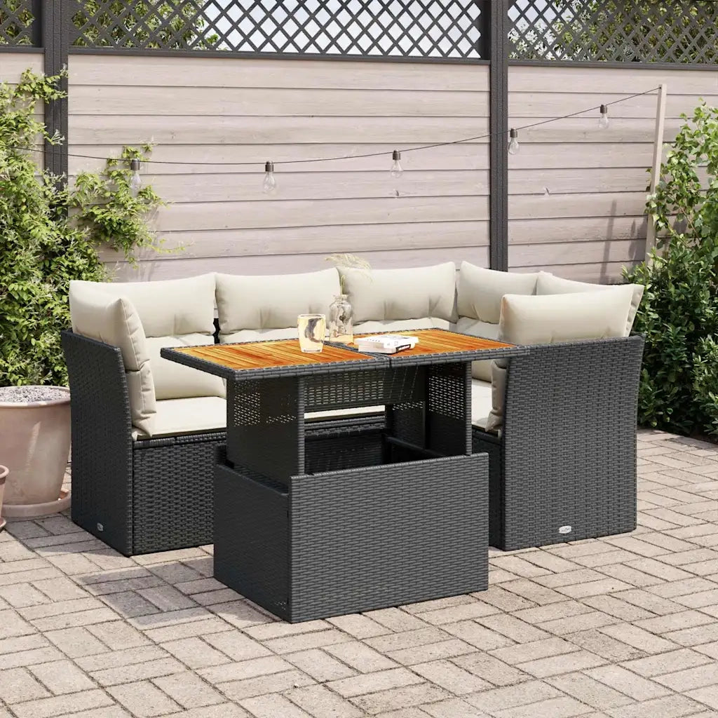 Set Divani da Giardino 5 pz con Cuscini in Polyrattan Nero 3326919