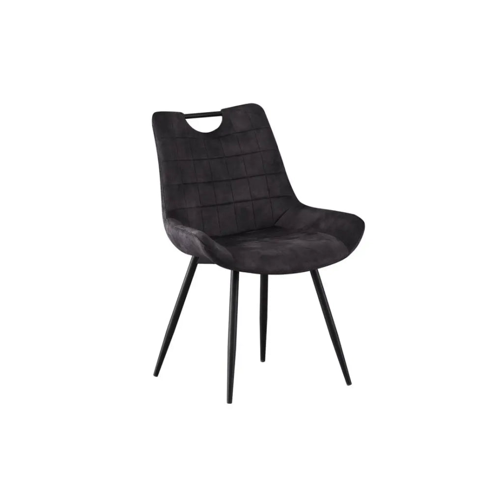 Sedia NINO – Velluto grigio e gambe in metallo nero – H84 × L56 × P62.5 cm