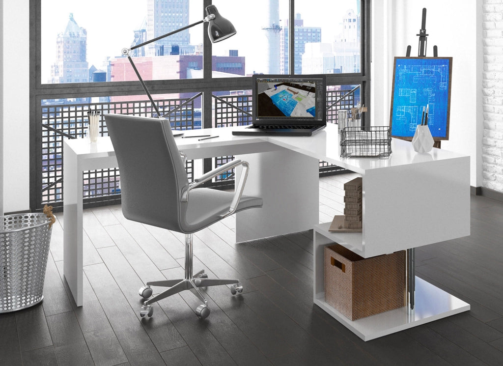 Scrivania Angolare 180/160x60x77,5cm cm Esse Bianco Lucido