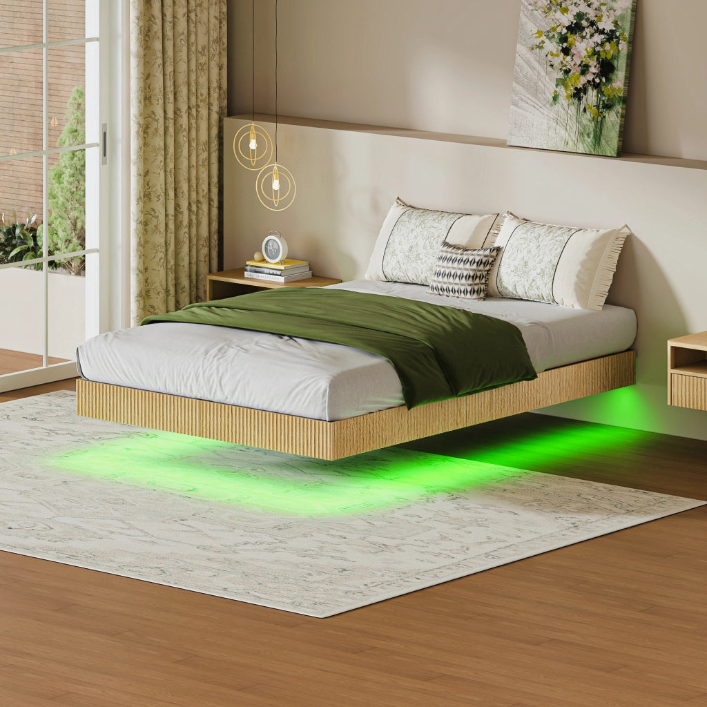 LETTO sospeso 140x200 cm Naturale con LED RGB