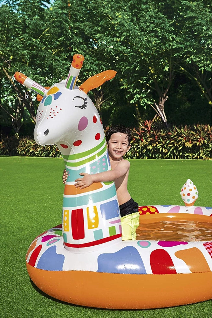 PISCINA GONFIABILE GIRAFFA GIOCO BIMBO CON SPRUZZATORE 266X157X127CM PER ESTERNO