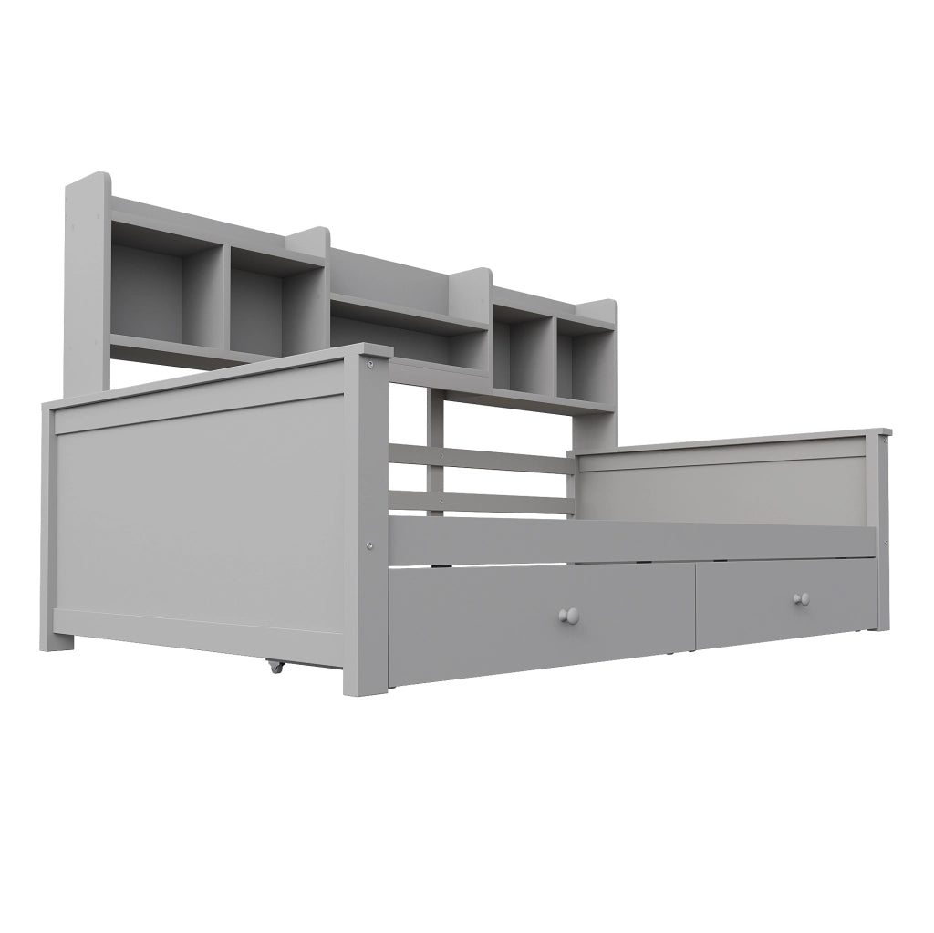 Divano letto multifunzionale 90x200 cm in legno massiccio grigio con cassetti e vani contenitore
