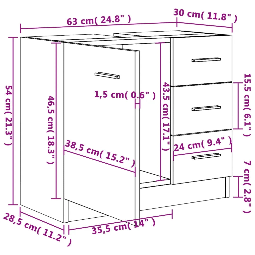 Mobile Lavabo Grigio Sonoma 63x30x54 cm in Legno Multistrato cod mxl 14067