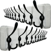 Capocorda in legno, 98cm, 10 ganci a treccia, capocorda per parete, gancio per giacche, sostegno per giacche in legno, per parete, nero e bianco, 2 pezzi