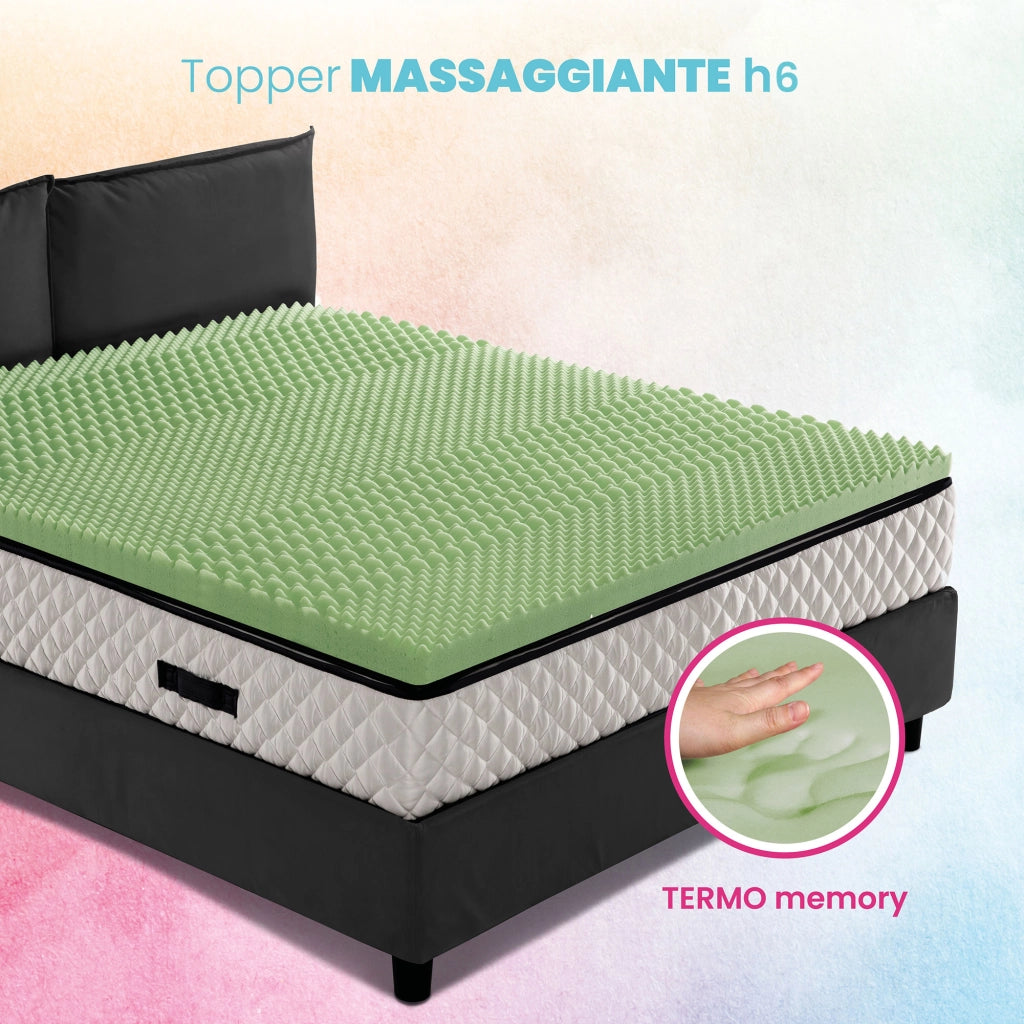 Topper memory, Interno anatomico senza tessuto TRASPIRANTE a zone differenziate, Alto 6 cm reali AIR MEMOGREEN, correttore piazza e mezza 120x195