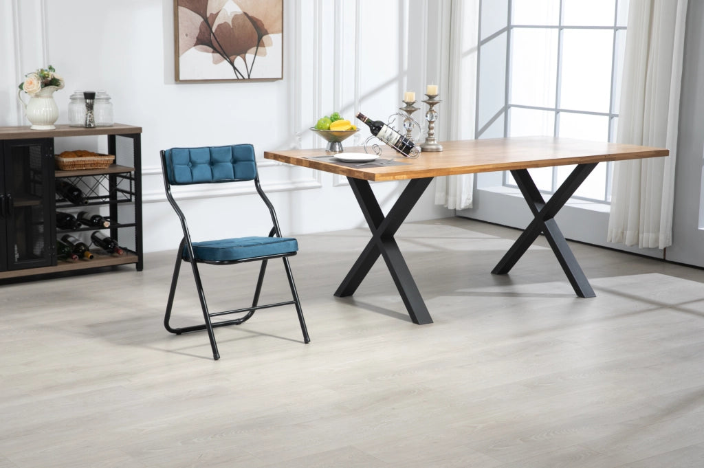 Set di 2 sedie pieghevoli imbottite blu in acciaio