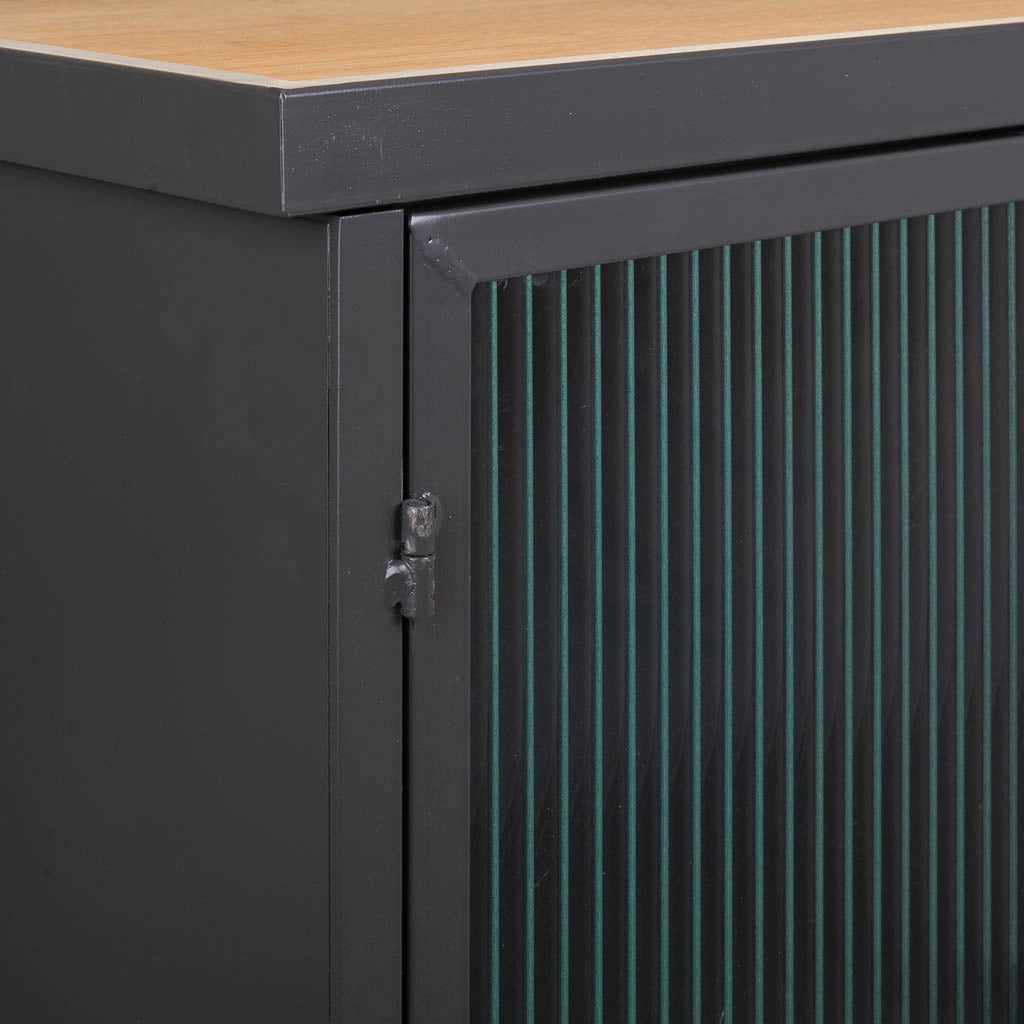 Credenza in metallo nero e legno 102x33x79,5h