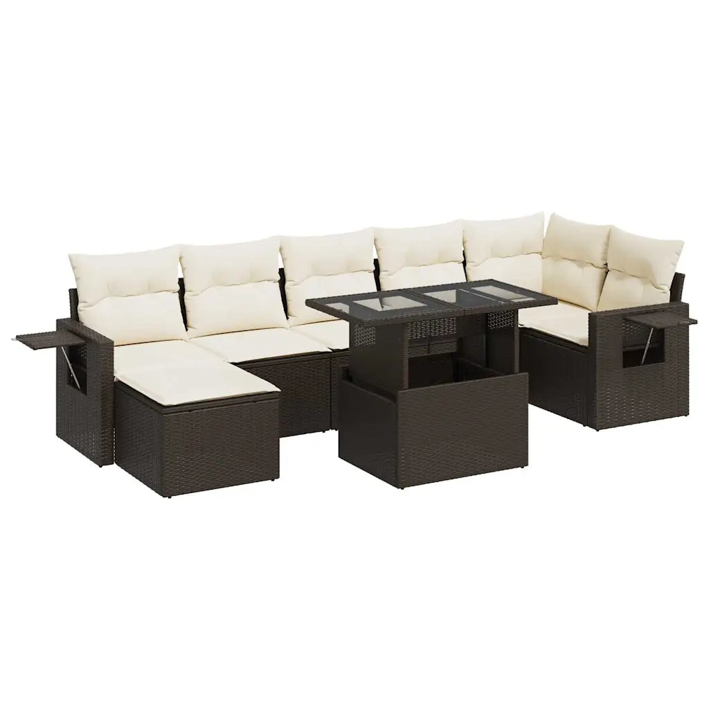 Set Divani da Giardino 8 pz con Cuscini Marrone in Polyrattan