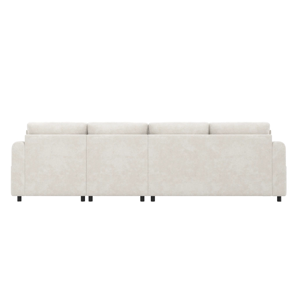 Divano angolare convertibile con vano contenitore e tasca laterale in velluto beige 281 × 132 × 86 cm