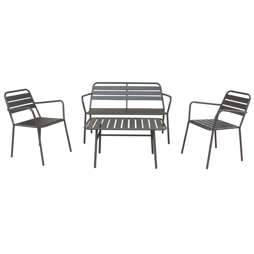 Set Salotto da Giardino Divano 2 Poltrone e Tavolino in Acciaio Taupe