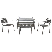 Set Salotto da Giardino Divano 2 Poltrone e Tavolino in Acciaio Taupe