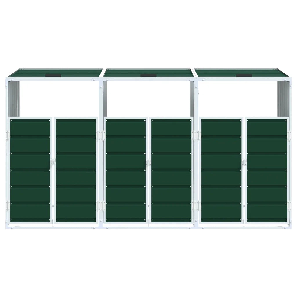 Copribidone con Ruote per 3 Bidoni Verde 216x81x115 cm Acciaio 4006179