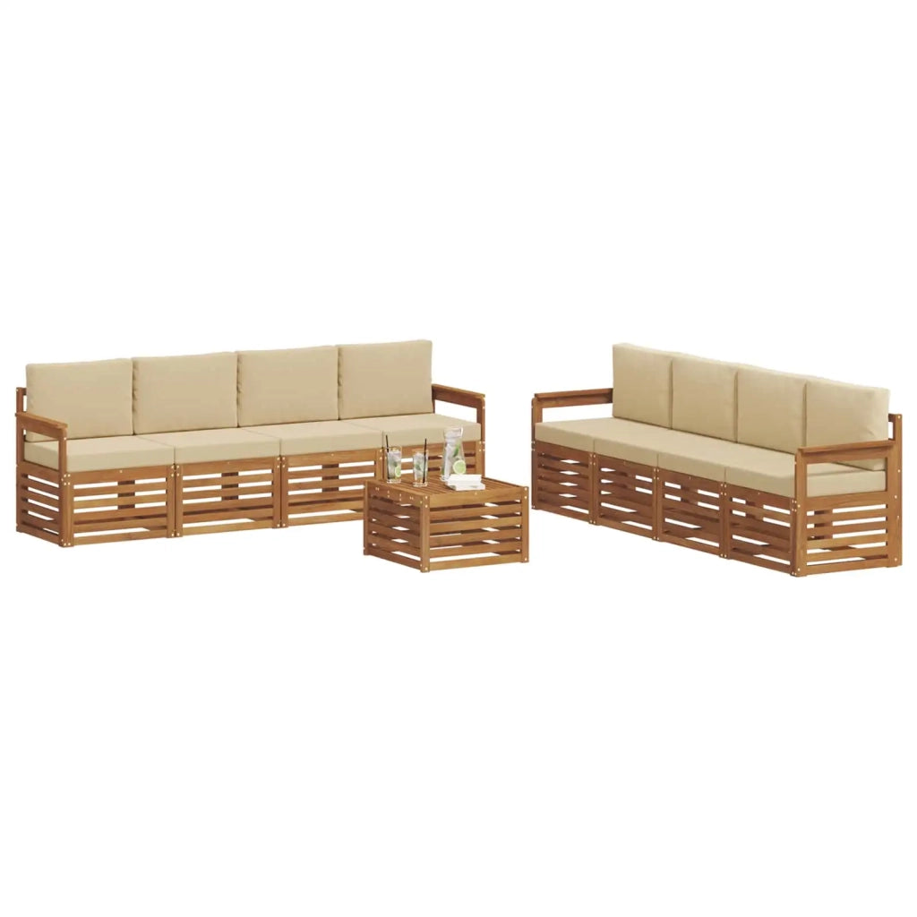 Set divani 9 pcs Naturale e Beige Legno di Acacia Massello