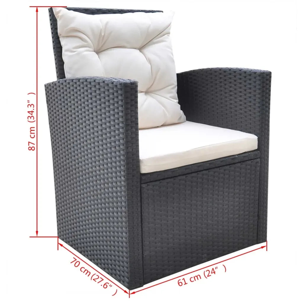 Set da Pranzo da Giardino 6 pz con Cuscini in Polyrattan Nero cod mxl 43493