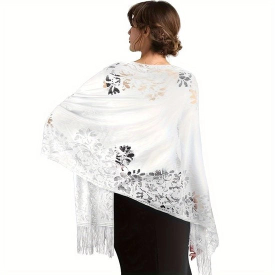 Stola da sposa elegante per donne, stola da sposa, sciarpe e sciarpe per donne, foulard per donne, sciarpa per donne, foulard per donne, copertura per spalle per donne, abito da sera elegante - Bianco
