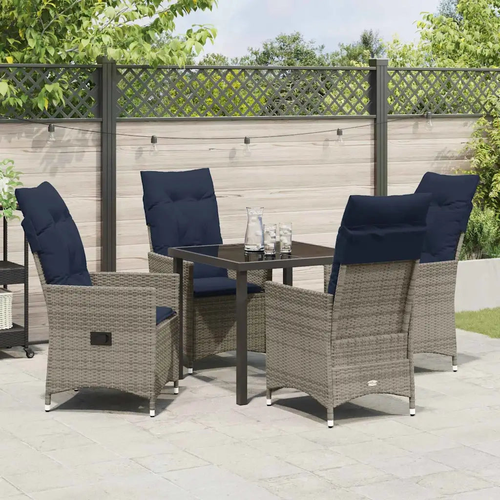 Set di tavolo e sedie con cuscino 5 pcs Grigio Rattan in PE
