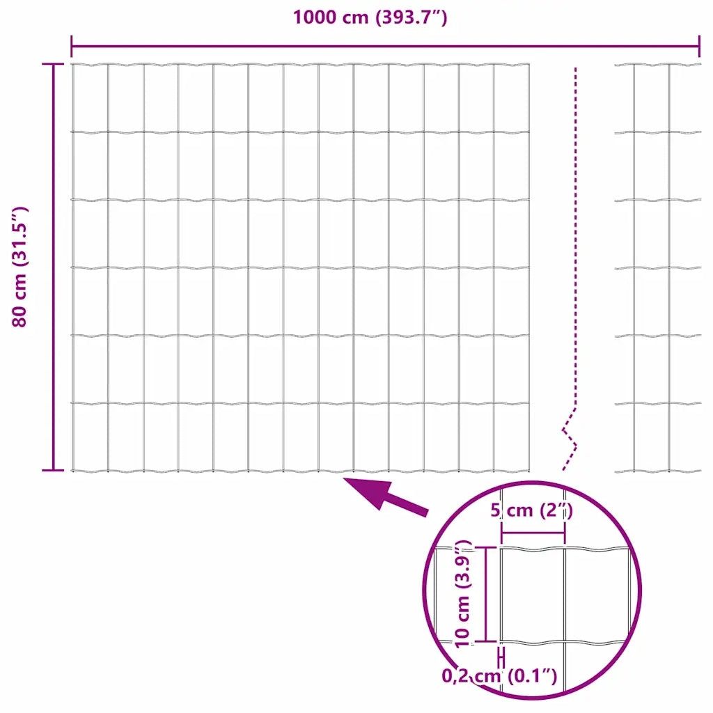 Recinzione Euro Grigio 0,8 x 10 m Ferro rivestito in PVC 42004492