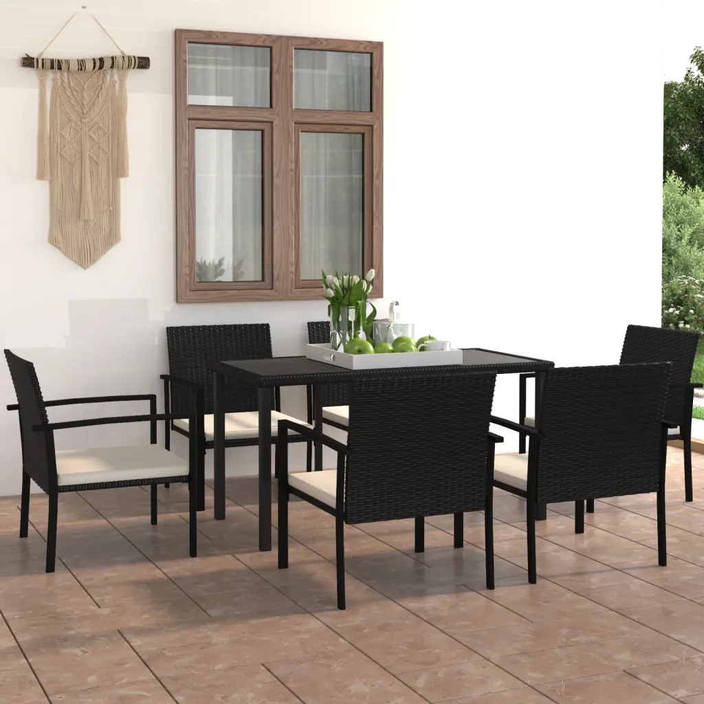 Set da Pranzo da Giardino 7 pz in Polyrattan Nero