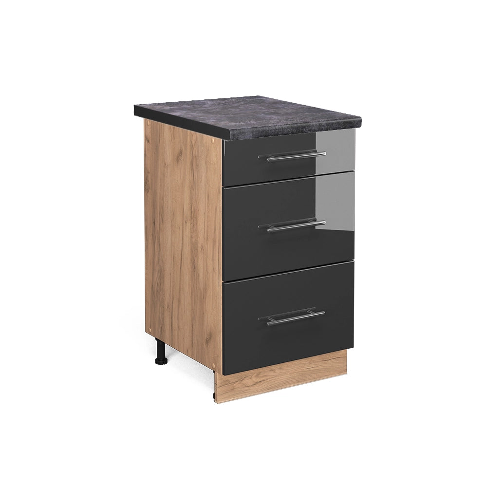 Mobiletto base per cucina Fame-Line Antracite lucido/Rovere dorato 50 cm, PL Antracite Vicco