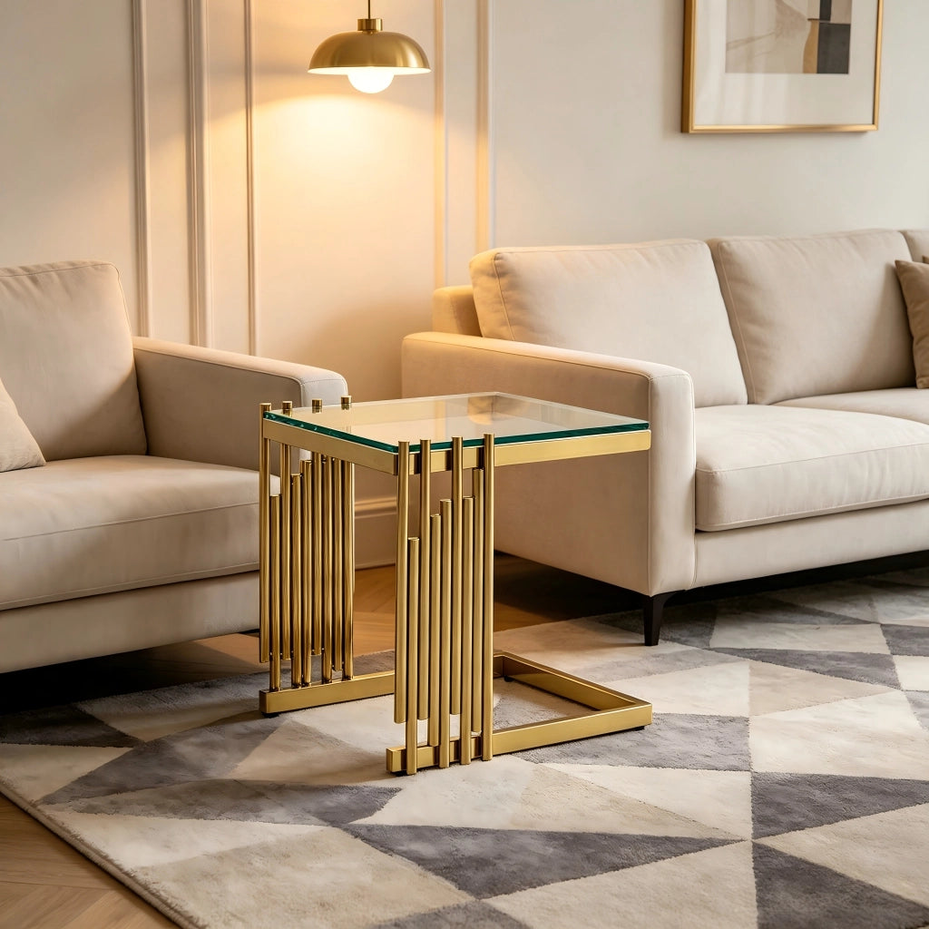 TAVOLINO Set da 2 pezzi quadrato 41 x 41 x 46 cm vetro temperato trasparente oro