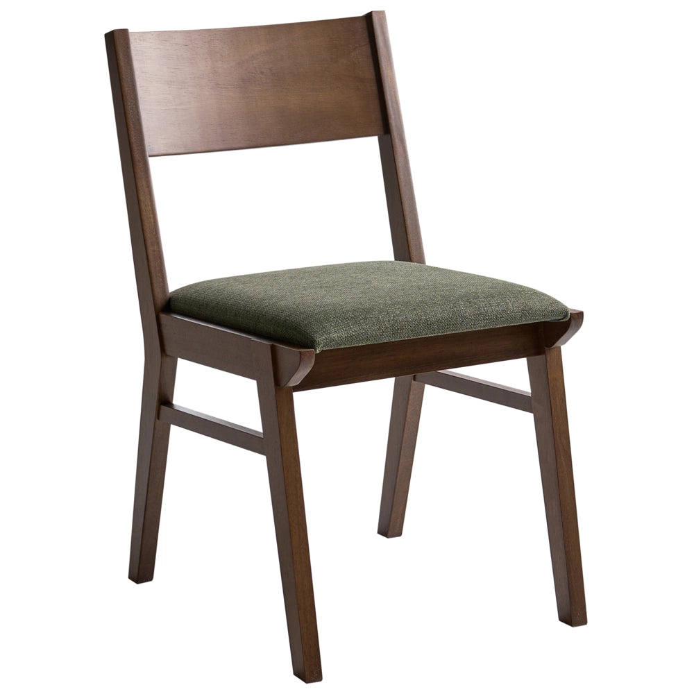 Set di 2 sedie da pranzo con struttura in legno di gomma marrone e verde scuro seduta in tessuto senza braccioli design retrò e tradizionale