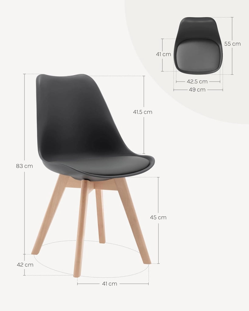 Sedie da Pranzo Set di 4, Sedie da Cucina, in Legno Massello e Pelle Sintetica, Capacità di Carico 150 kg, Grigio, BH29gr-4